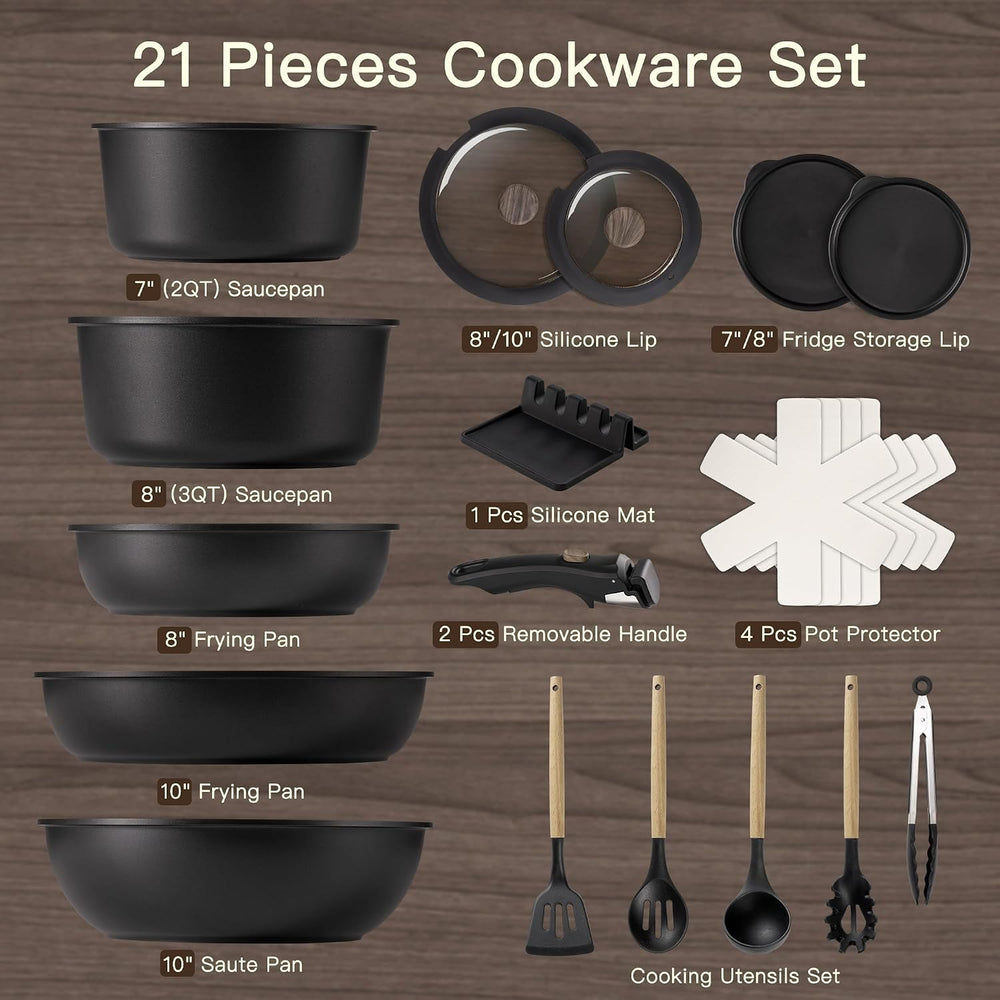 Astercook 21 Pcs Pots and Pans Set Non Stick, Ceramic Cookware Set Detachable...