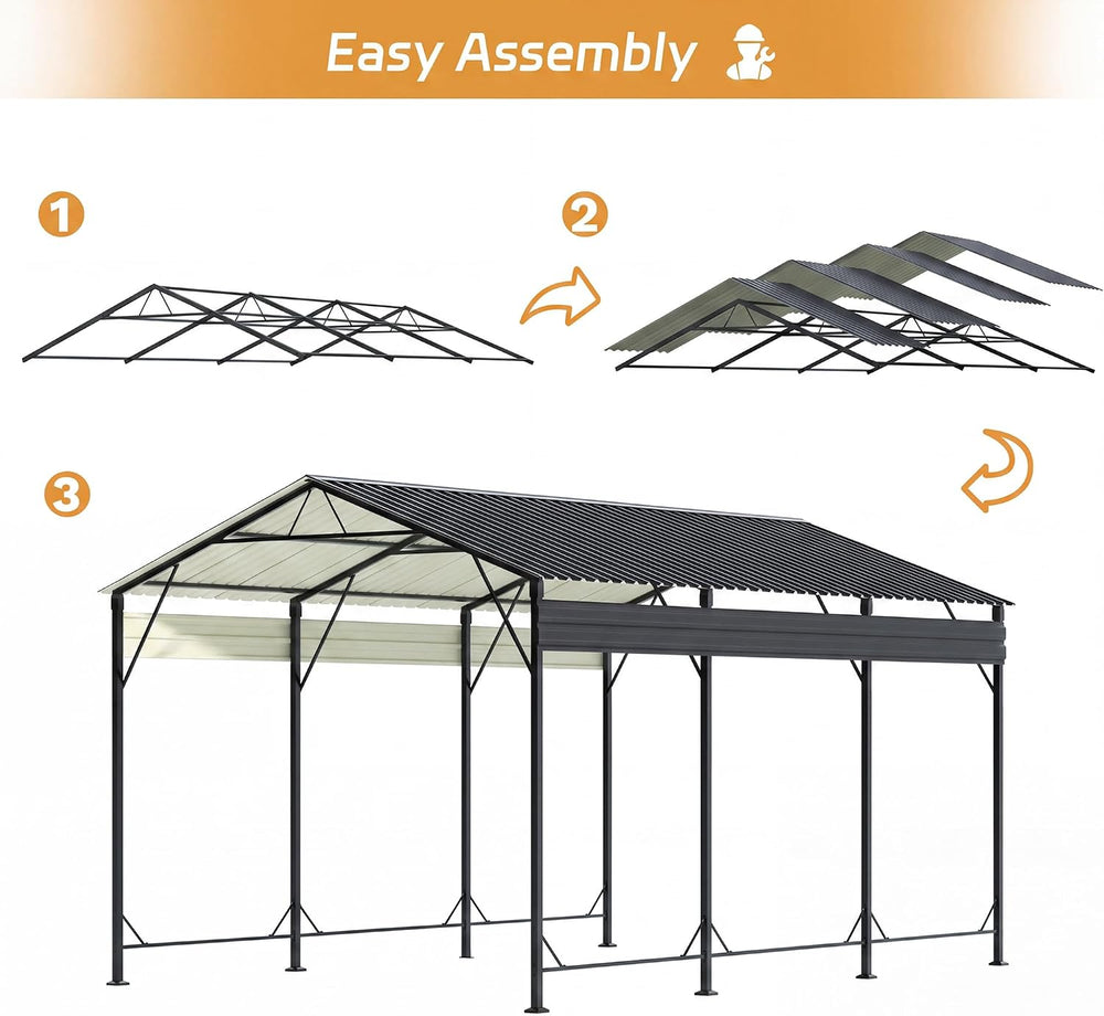 Patiowell 10x15 FT Metal Carport, Heavy Duty Carport, Black