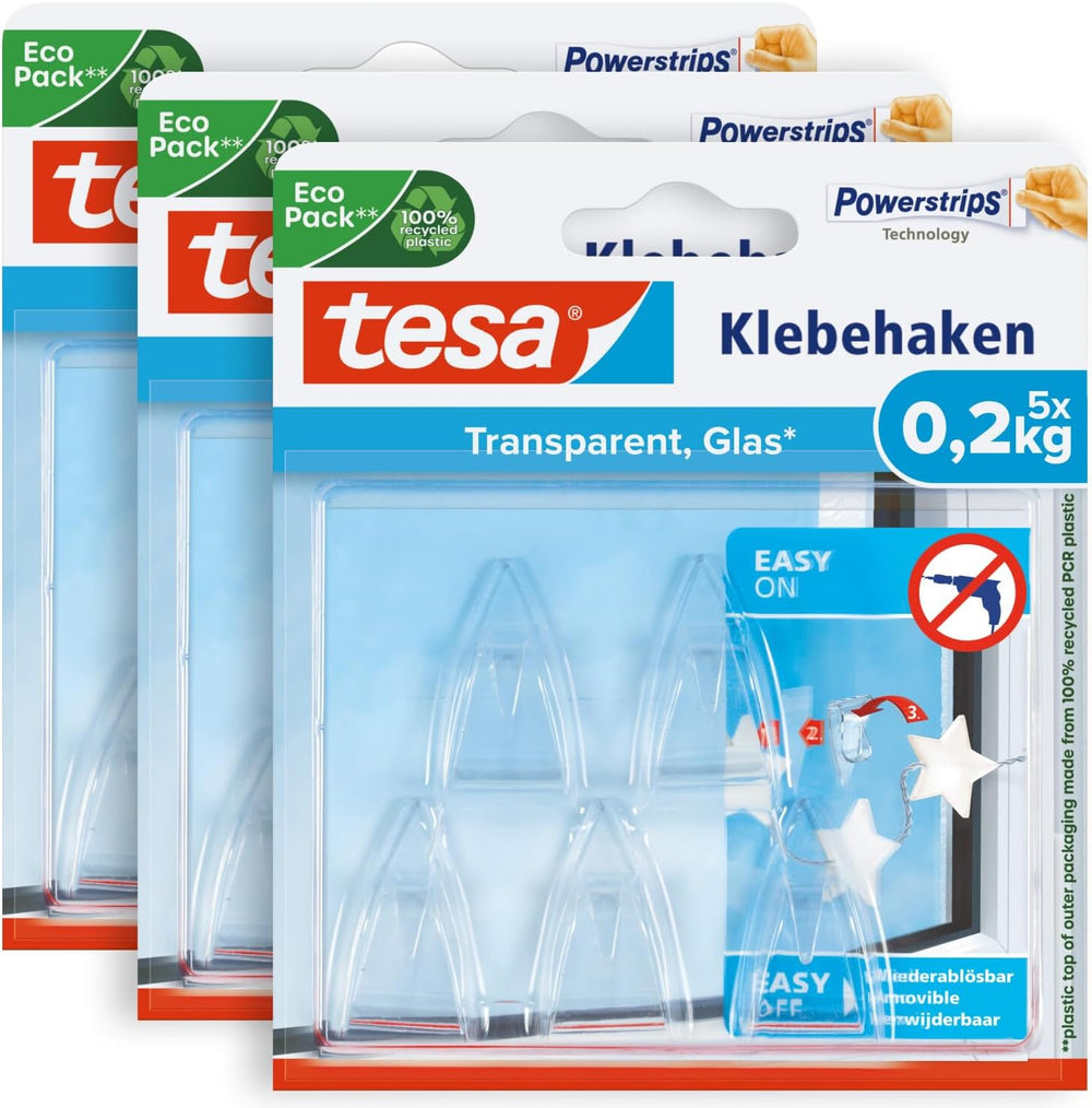 tesa Adhesive Hooks for Glass - Invisible Hanging Hooks for Mirrors & Tra...