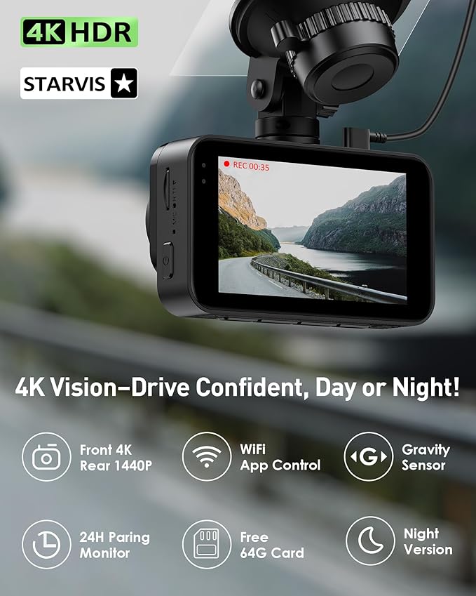 Dash Cam Front and Rear, 4K+2K Dash Camera