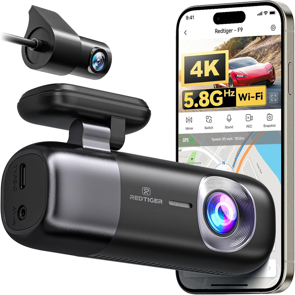 REDTIGER F9 4K Dash Cam Front and Rear 1080P, 5.8GHz WiFi & Smart App