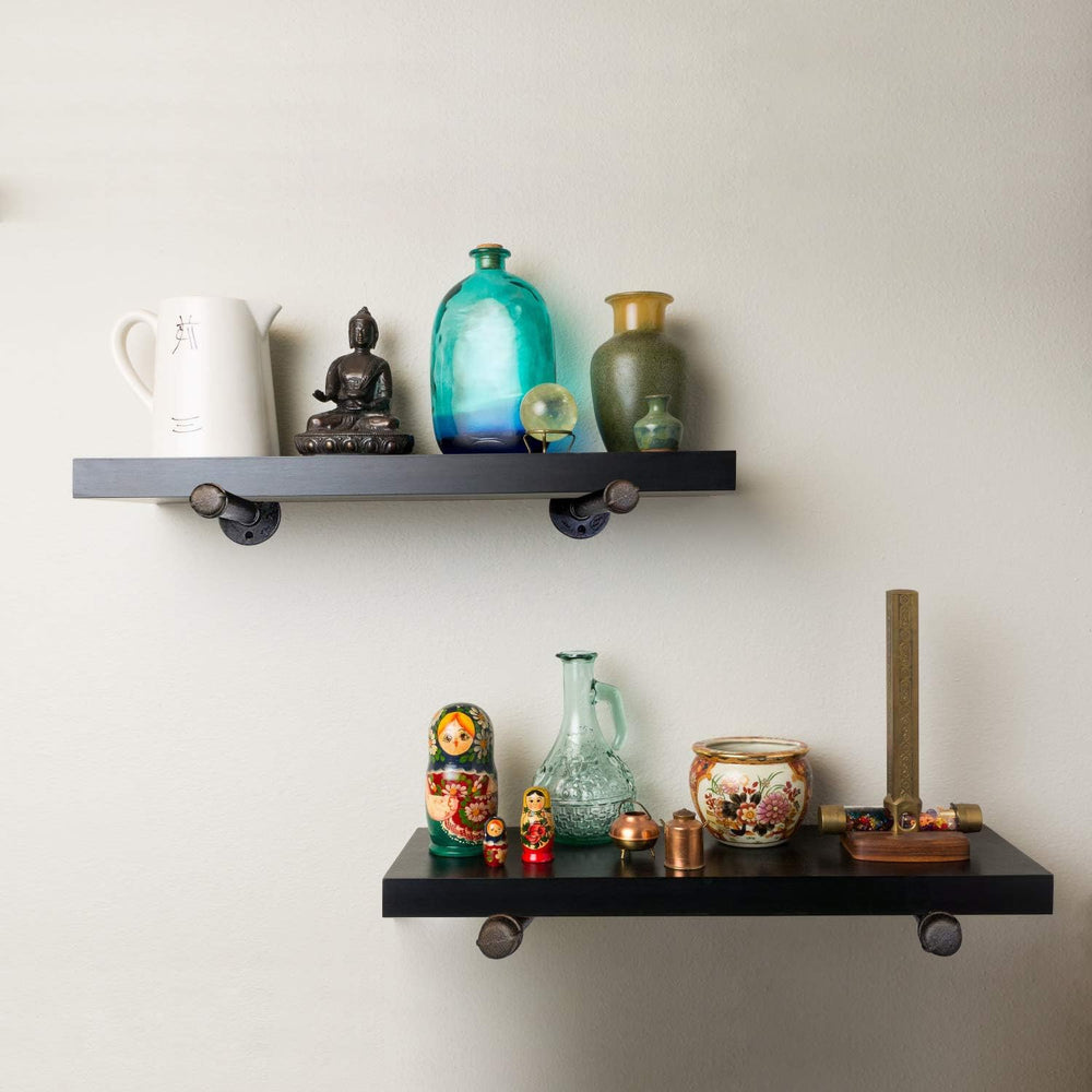 1/2" Industrial Black Iron Pipe Shelf Brackets, Rustic Wall Mounted DIY ...