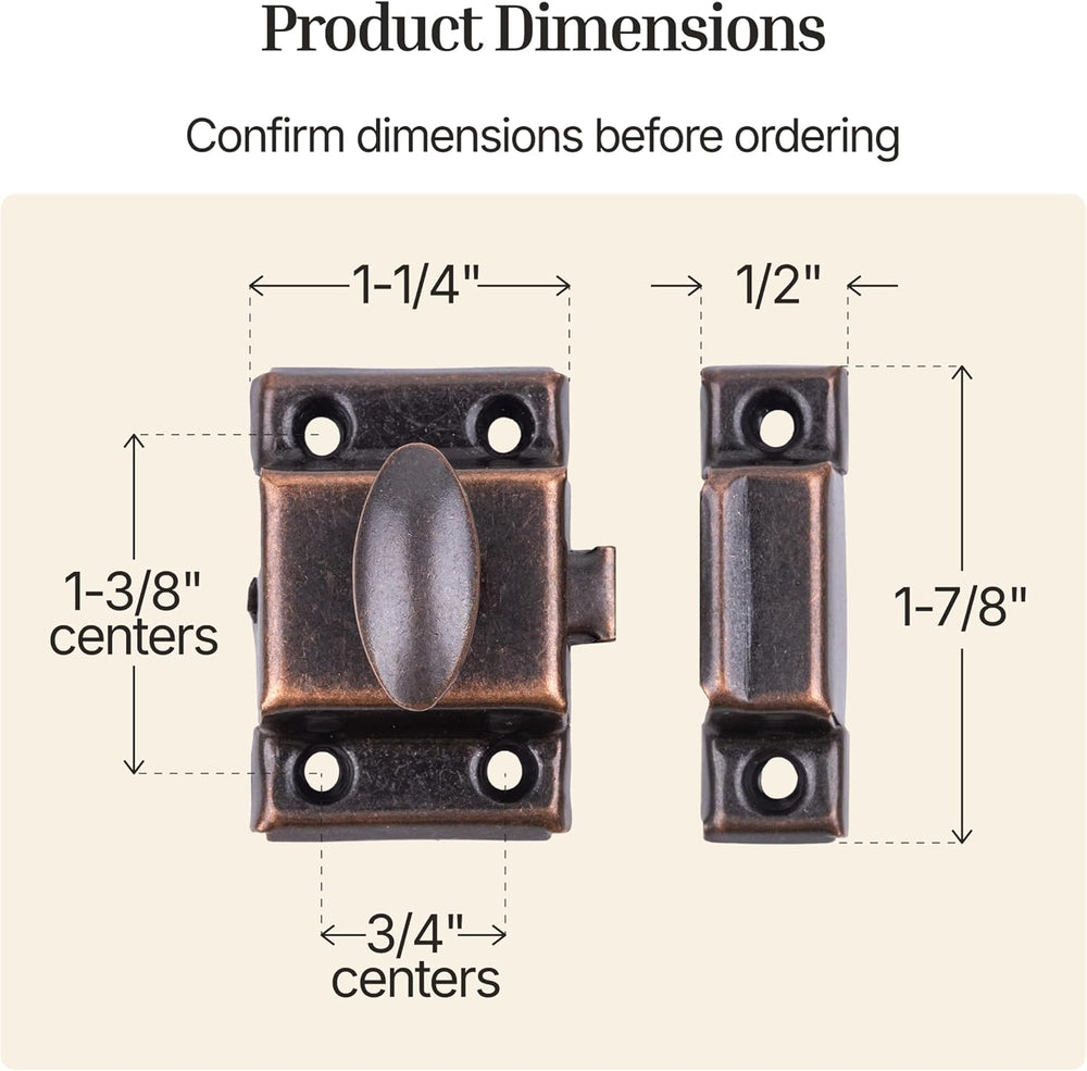 Small Stamped Antique Copper Cabinet Door Latch - 1 7/8" × 1 7/8" -...