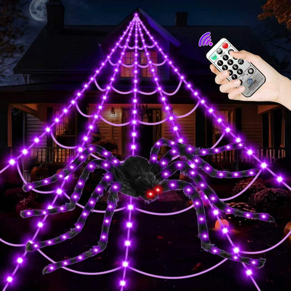 Halloween Decorations Outdoor, 250 LED Halloween Giant Spider Web Lights, 200...