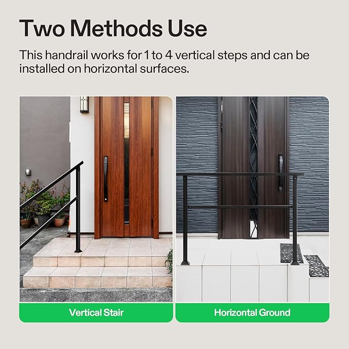 VIVOSUN Outdoor Handrail, 4 Step Stair Handrail, Wrought Mattle Iron Handrail