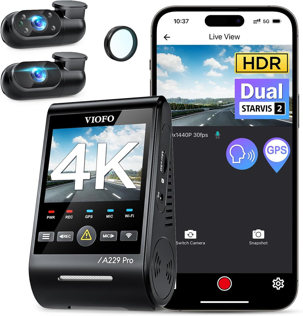 VIOFO A229 Pro 4K 3CH Dash Cam HDR for Front & Rear & Inside with STA...