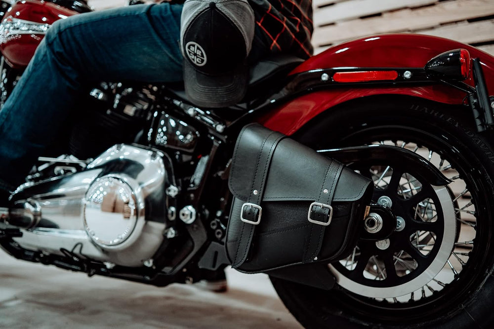 Willie & Max Black Synthetic Leather Small Motorcycle Swingarm Bag for So...