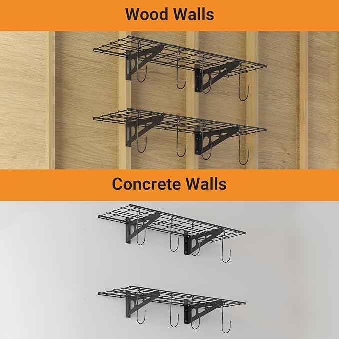 1x3 ft Garage Shelving with 8 Bike Hooks, Pantry Storage, 300 lbs Total Load ...
