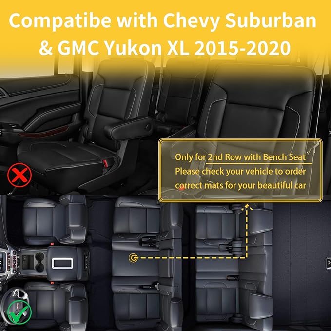 GINOWY-Floor Mats for Chevy Suburban/GMC Yukon XL 2015-2020 2nd Row
