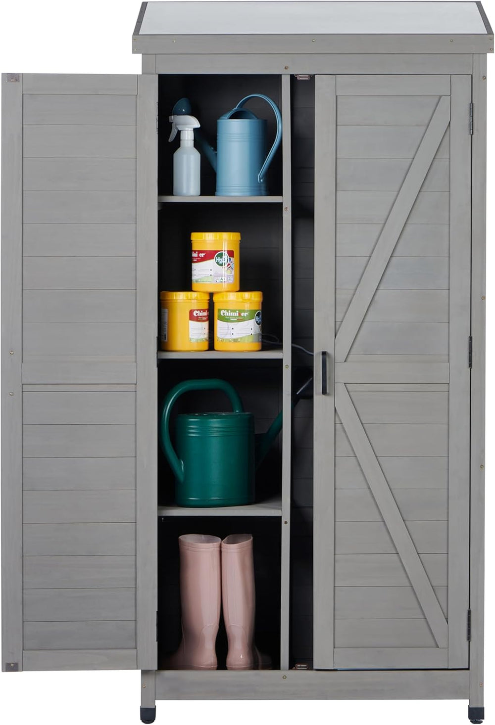 68'' Outdoor Storage Cabinet, Wooden Garden Tool Cabinet with Metal Top