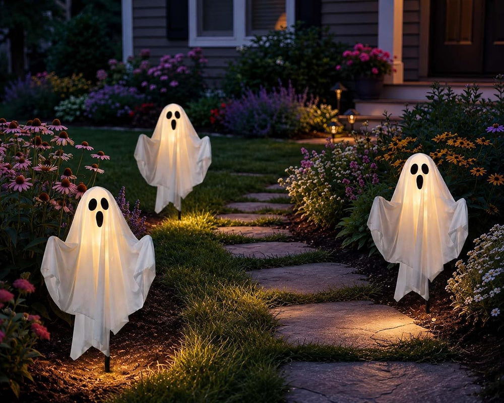 3 Pcs Halloween Ghost Decorations Outdoor Solar Powered Yard Pathway Lights