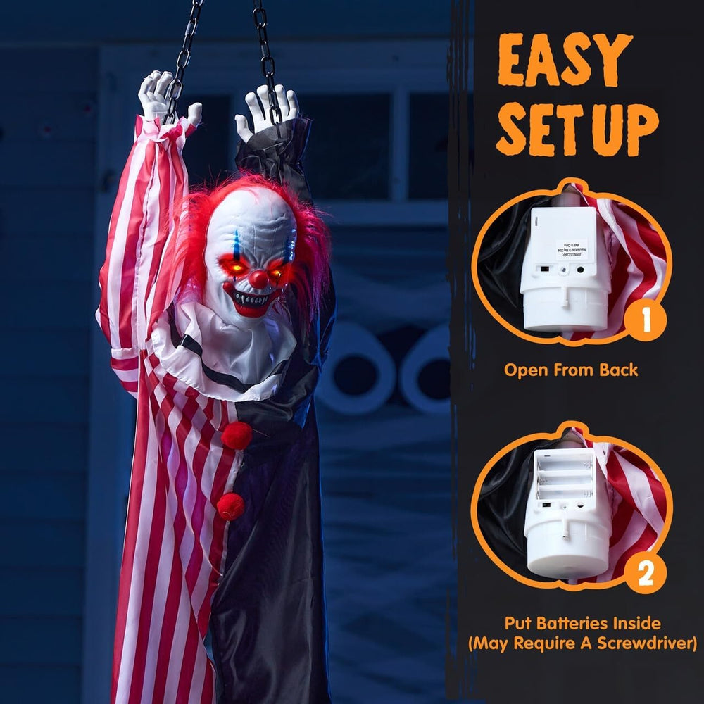 JOYIN 65" Halloween Hanging Scary Clown Decorations with Chain, with LED...