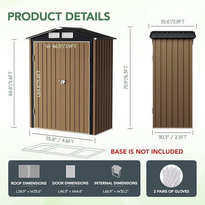 Breezz 5x3FT Outdoor Steel Storage Shed, Lockable Doors, Compact Metal Tool Shed