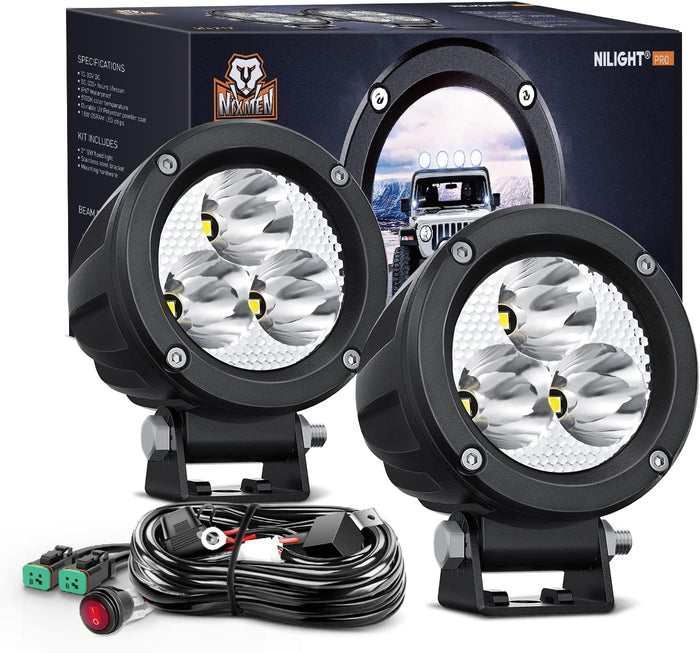 Nilight 2 PCS 3 Inch Round Motorcycle Spot LED Light Pods