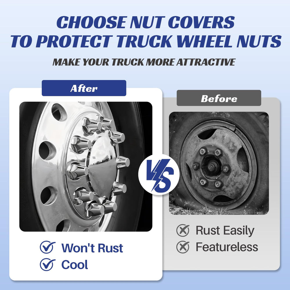 60Pcs Semi Trucks Lug Nut Covers Chrome, 33mm Lug Nut Covers ABS Plastic Anti...