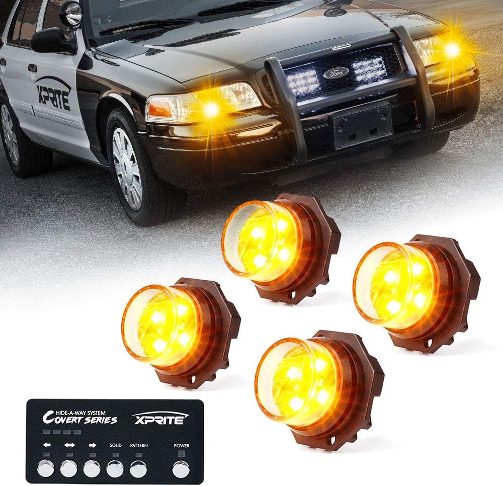 Xprite Amber LED Hideaway Strobe Lights Kit 20 Flashing Patterns w/Control (4...
