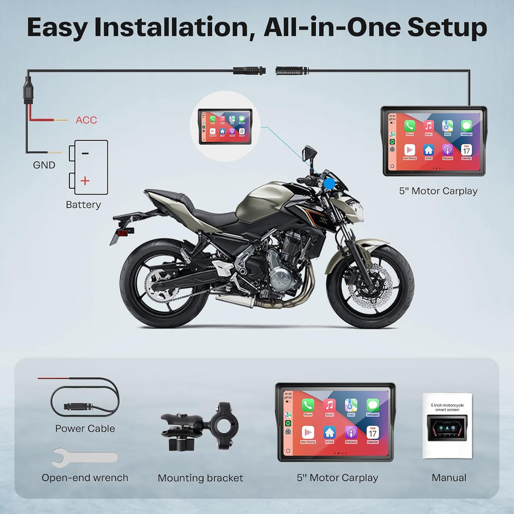 WonVon 5 Inch Motorcycle Carplay GPS Navigation System with Apple Carplay and...