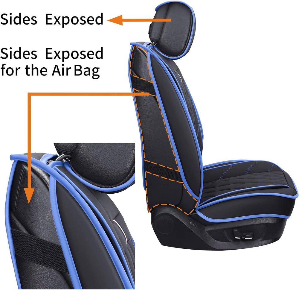 Aierxuan 2 Front Seat Covers Universal Fit Waterproof Leather, Black-Blue