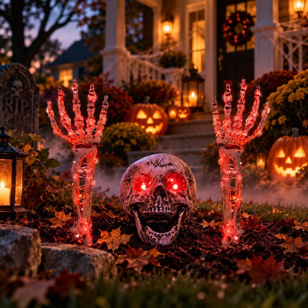 FLYSNK Lighted Halloween Skeleton Groundbreaker Decorations Outdoor, Spooky S...