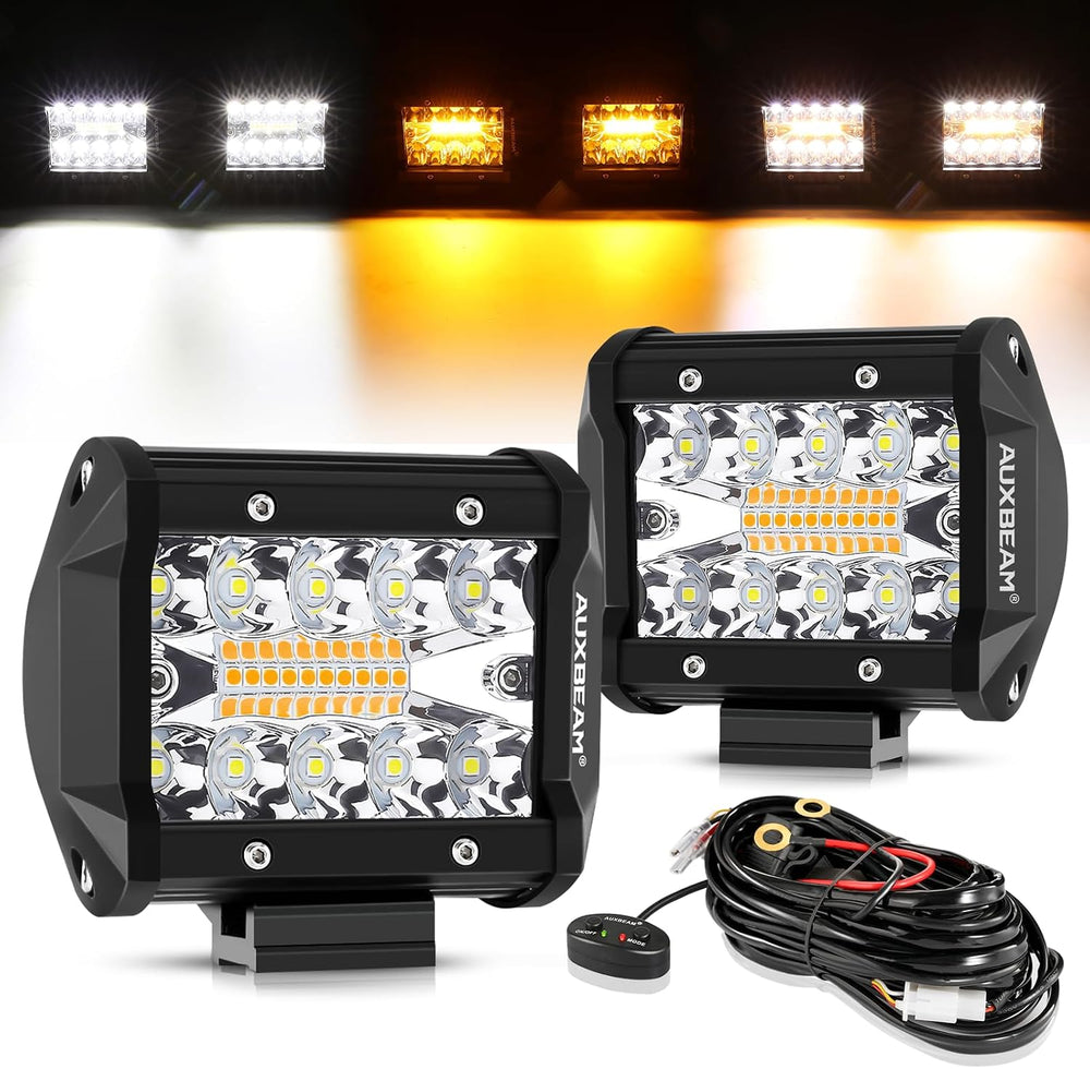 Auxbeam LED Pod Lights 120W 4 Inch Amber White Auxiliary Off-Road Light Bar