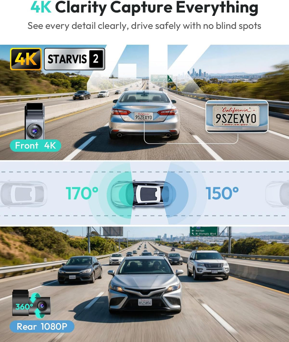 BOTSLAB G300H Plus 4K STARVIS 2 Dual Dash Cam Front and Rear