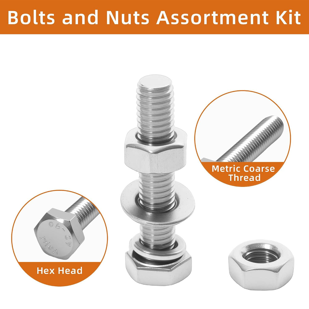 304 Stainless Steel (A2-70) Metric Bolt & Nut Assortment Kit - 408pcs M5/...
