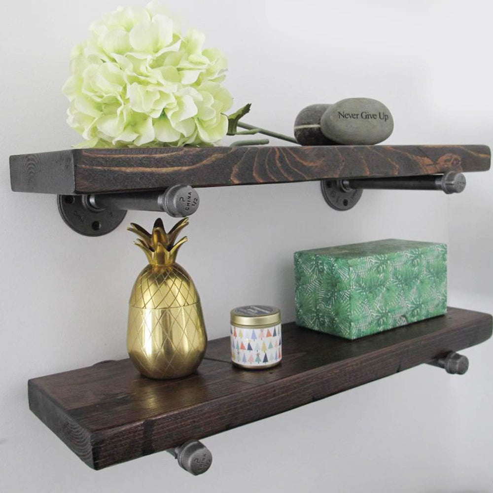 1/2" Industrial Black Iron Pipe Shelf Brackets, Rustic Wall Mounted DIY ...