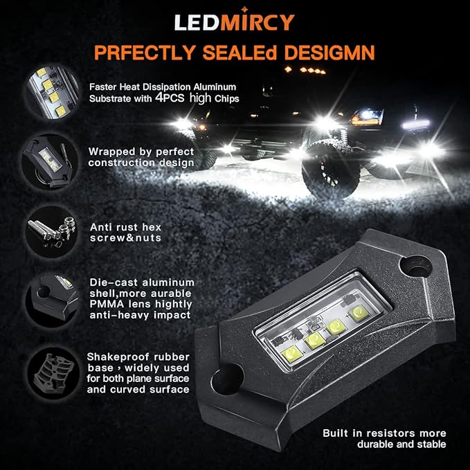 R3 White LED Rock Lights Kit 12PCS