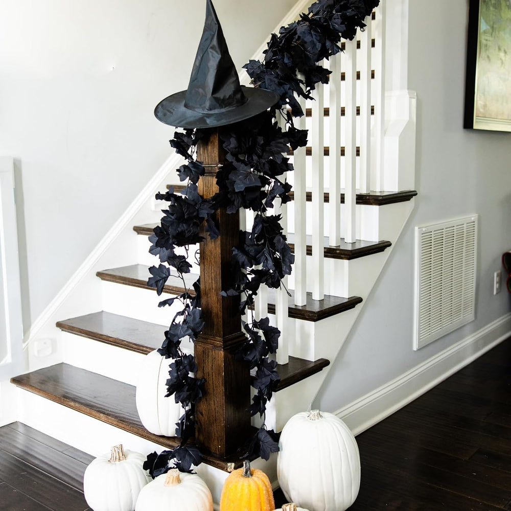CQURE Black Maple Leaf Garland, 12PCS Halloween Garland Maple Leaves Fall Lea...