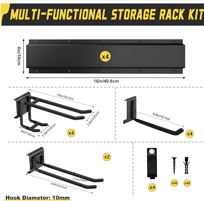 64'' Garage Tool Organizer Wall Mount, Garage Hooks Heavy Duty, Shove...