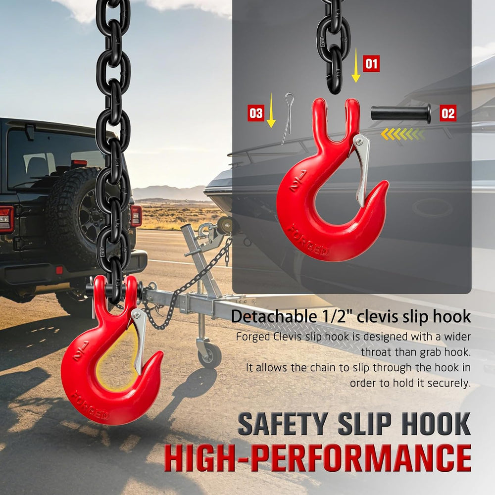 1/2" G80 Trailer Safety Chains with G70 Clevis Safety Hook,36" Tow ...