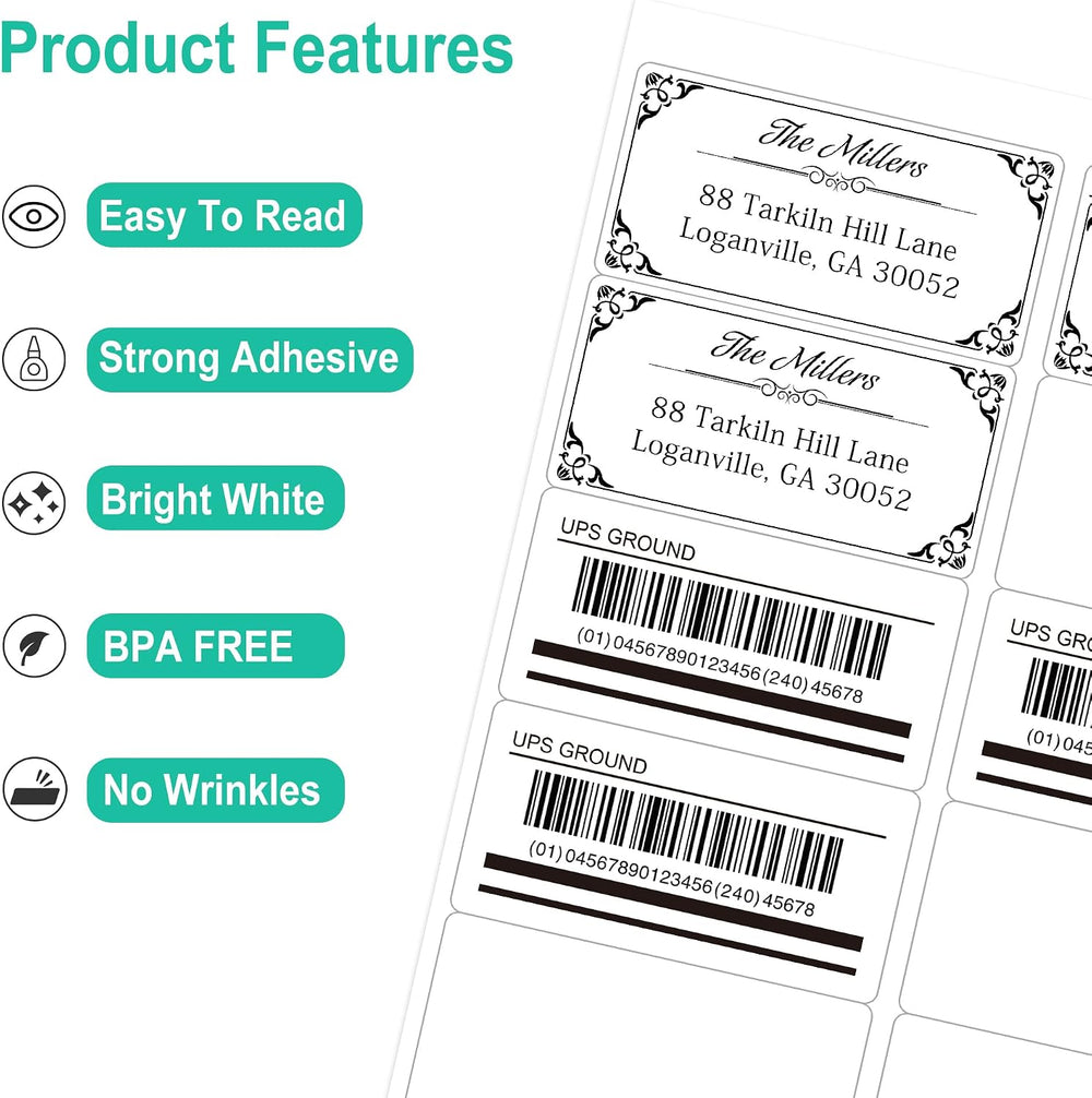 LLIKED 2"x4" Bulk Printable White Label Stickers 5000 Labels 500 Sh...