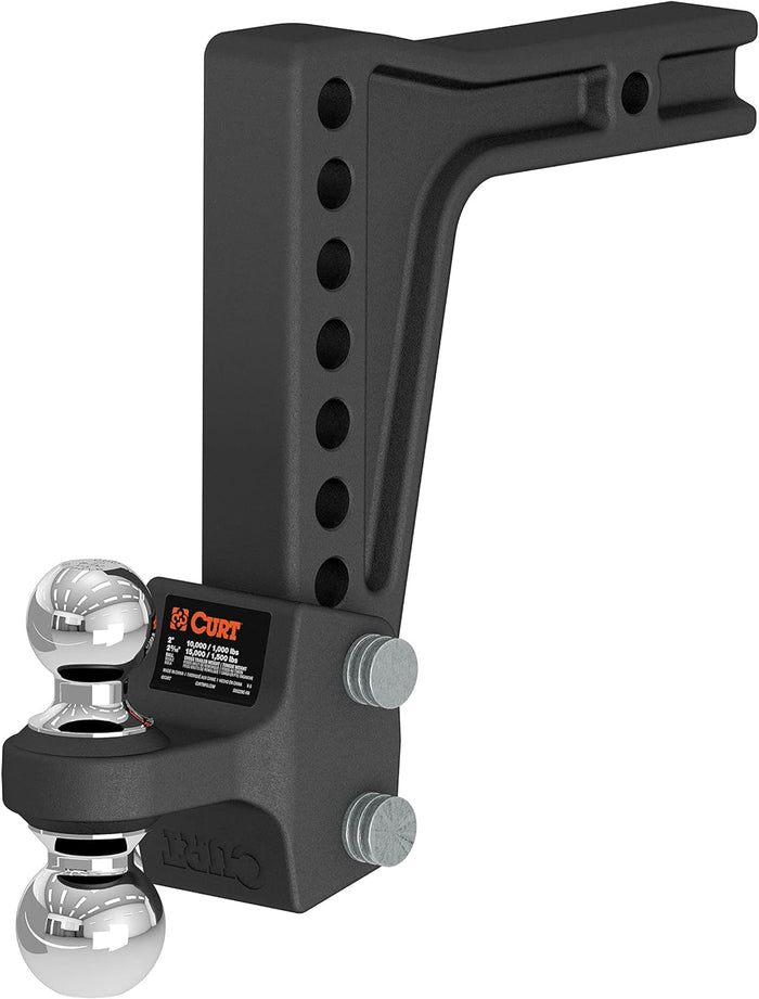 CURT 45936 Deep-Drop Adjustable Trailer Hitch Ball Mount with Dual Ball, 2" Shank, Up to 15,000 lbs