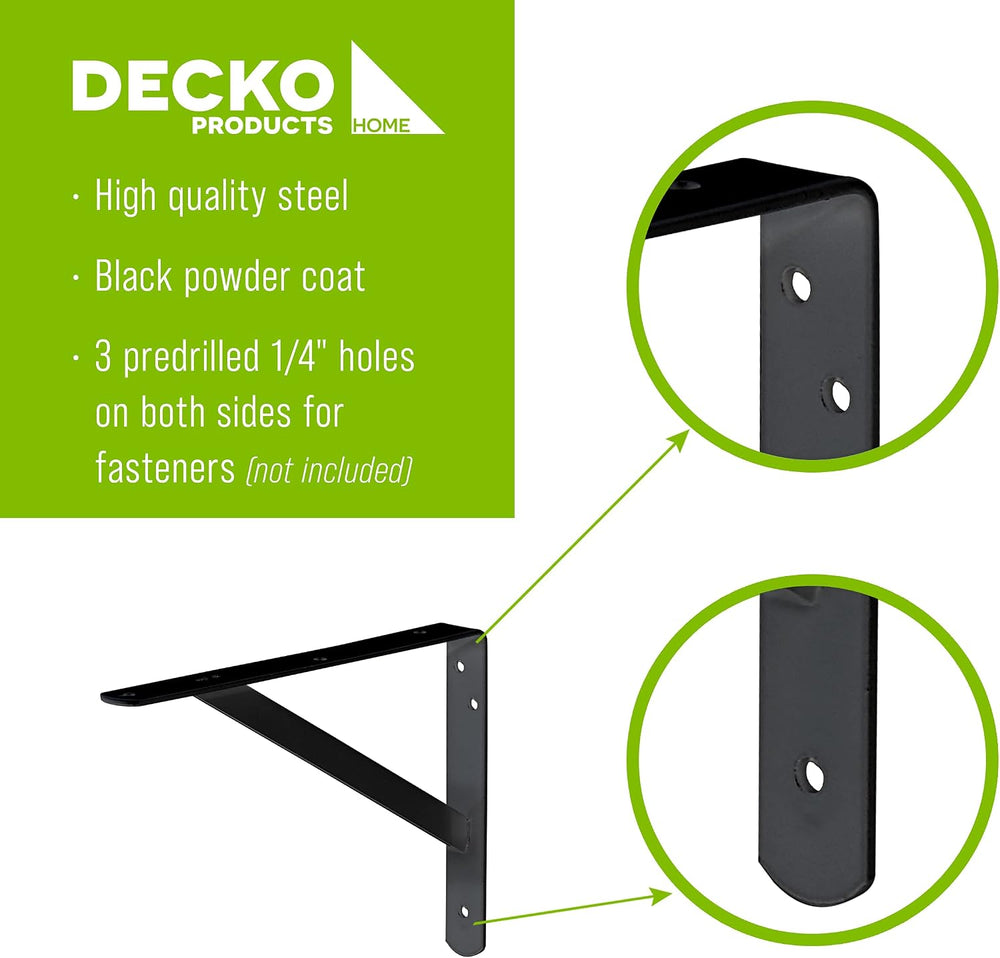 Decko Products 49144-10 Heavy-Duty Shelf Bracket, 10.5-Inch X 7.5-Inch, Black...