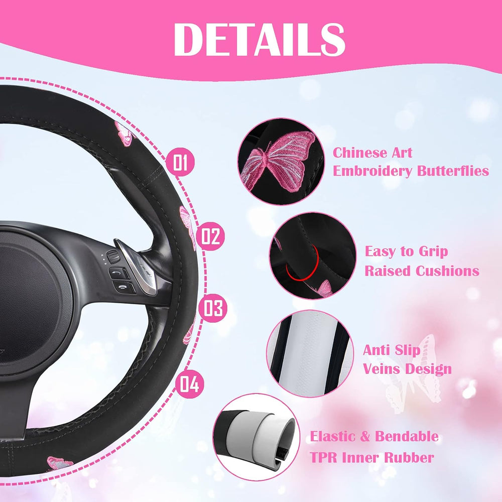 CAR PASS Universal Cloth Butterfly Car Seat Covers Full Set, Embroidered Flow...