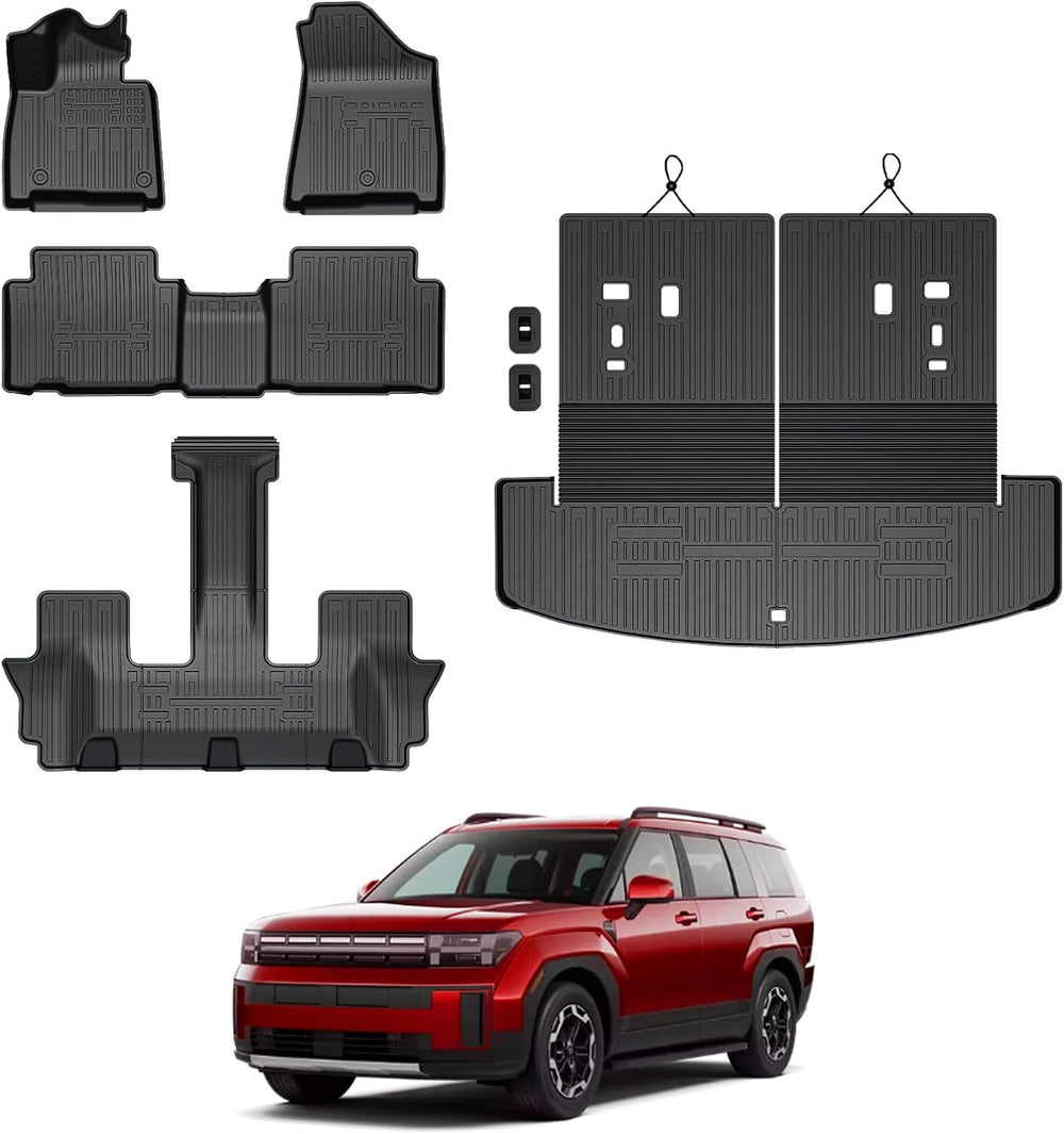 Floor Mats for 2024 2025 2026 Hyundai Santa Fe 6-Seat/7-Seat, All Weather TPE