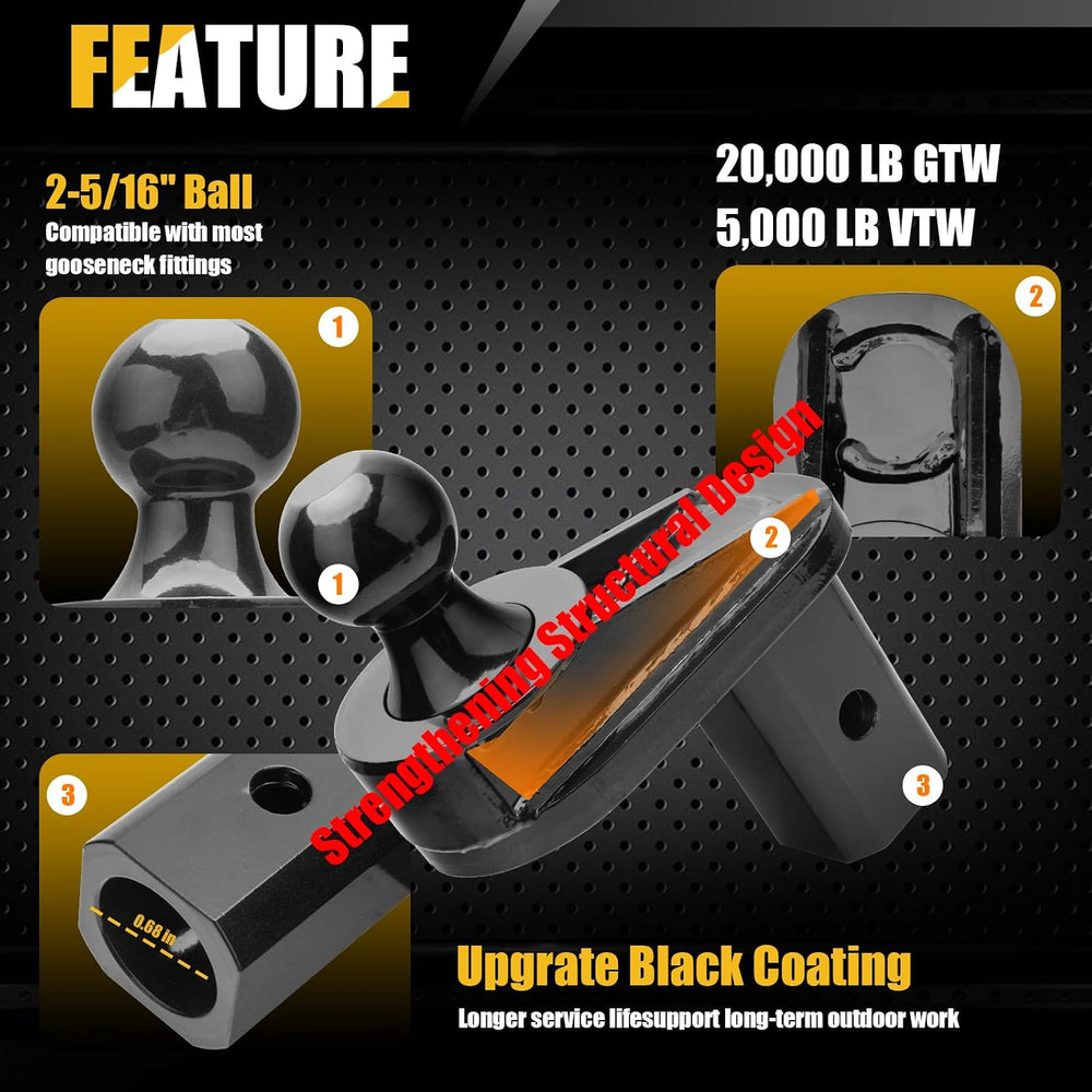 4" Offset Gooseneck Ball Extender for Short Bed Trucks, Square Base 2-5/...
