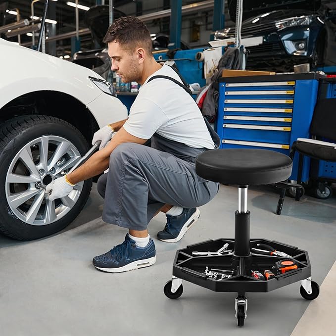 IRONMAX Rolling Mechanic Stool, Adjustable Shop Stool Creeper Seat