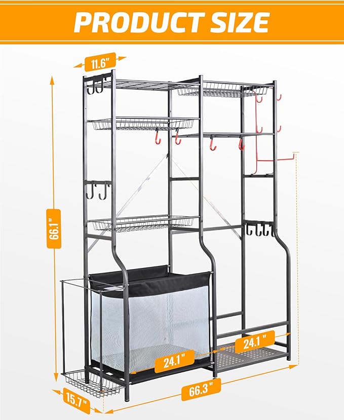 PLKOW Golf Storage Ball Rack Garage Organizer, 2 Golf Bag Organizer and Other