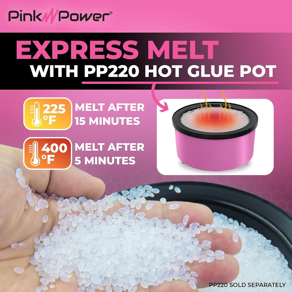 Pink Power Electric Hot Glue Pot for Crafts with 1lb Pellets Melt Skillet