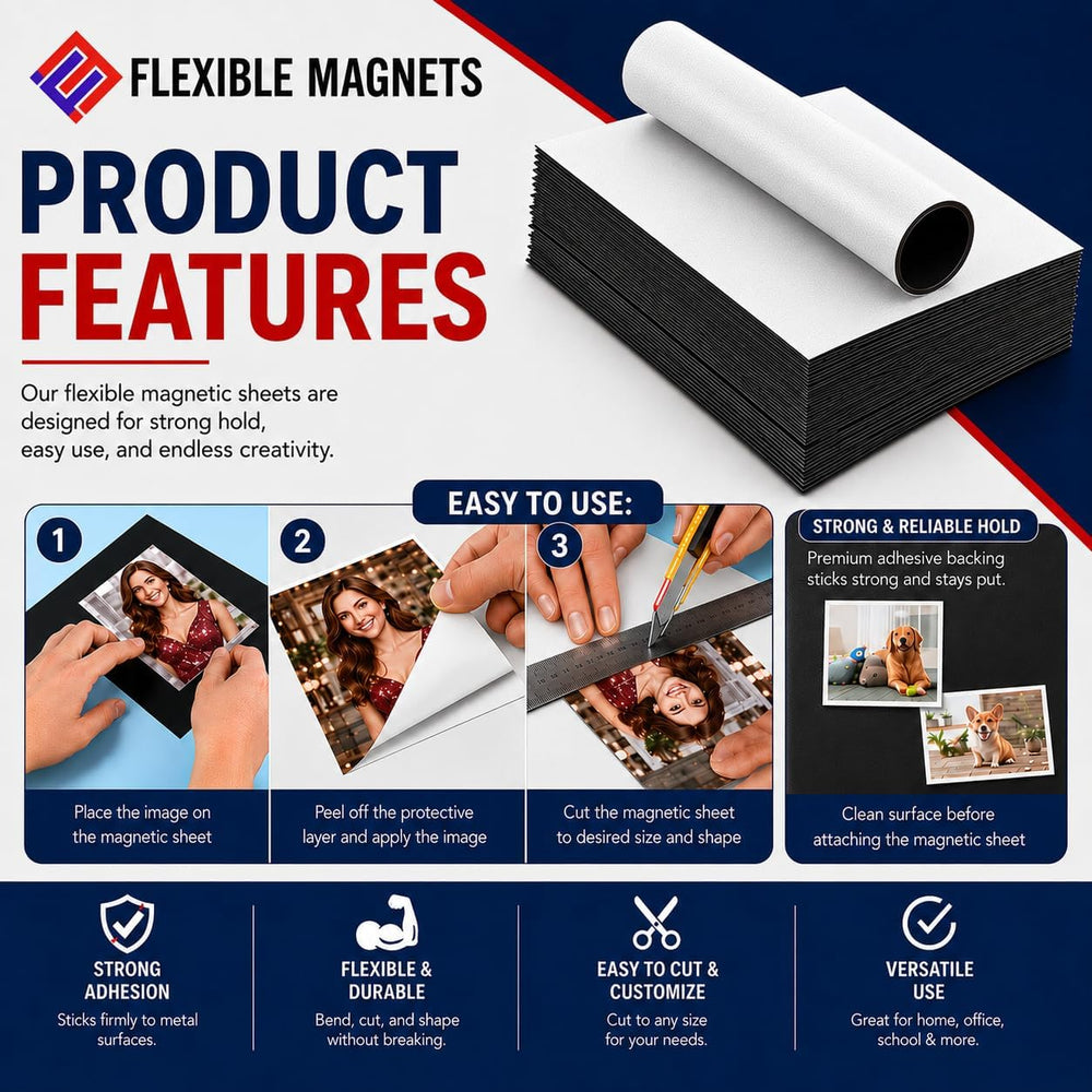 Flexible Magnet Sheet with Adhesive Backing, 20 Mil, 8.5" x 11", 10...