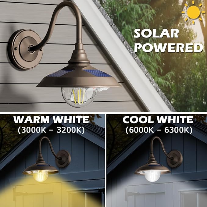 SIEDiNLAR Solar Barn Light Outdoor 3 Modes 2 Lighting, Aluminum Vintage (2 Pack)