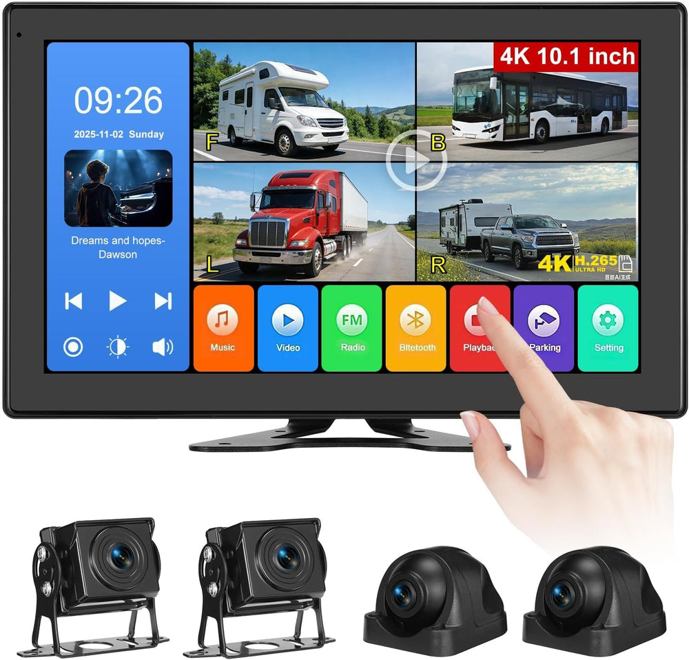 10.1 Inch 4K Touch Screen Wired RV Backup Camera System