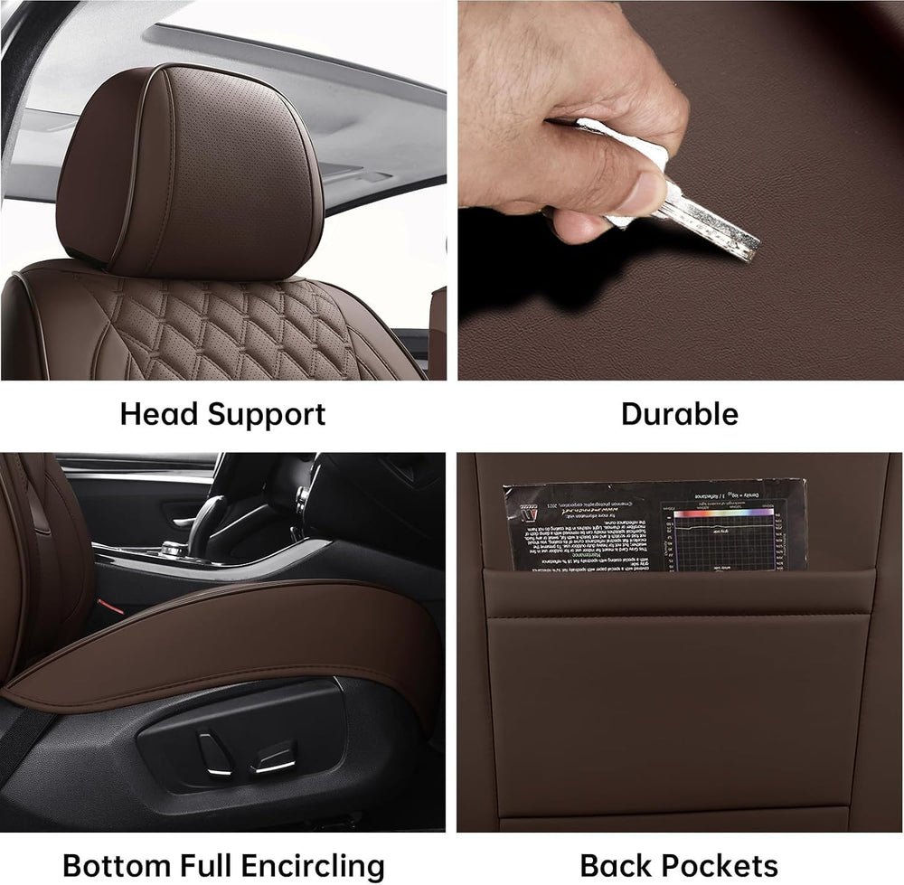 Brown Car Seat Covers Full Set,5 Seat Leather Seat Covers for Cars