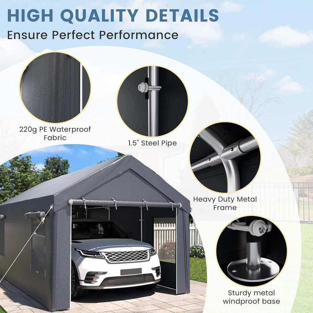 EROMMY 10x20FT Car Port Portable Garage,Gray