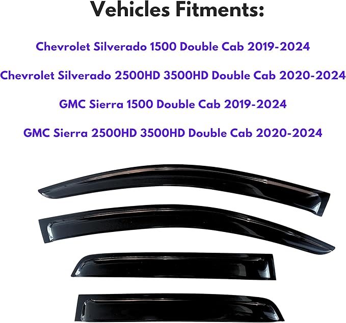 KPY Window Visor for 2019-2024 GMC Sierra Extended Cab & Chevrolet Silverado