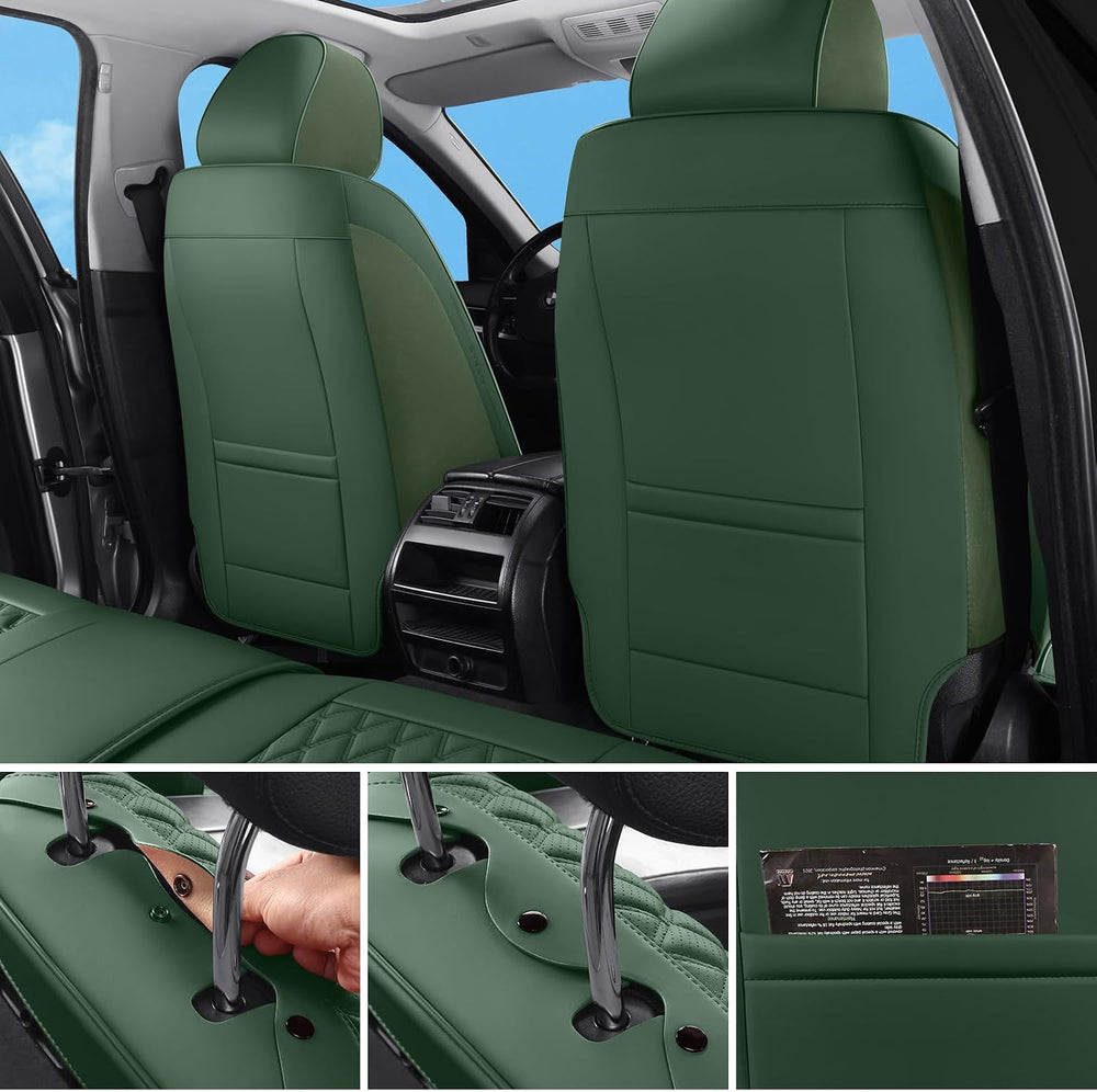 Green Car Seat Covers Full Set,5 Seat Leather Seat Covers for Cars