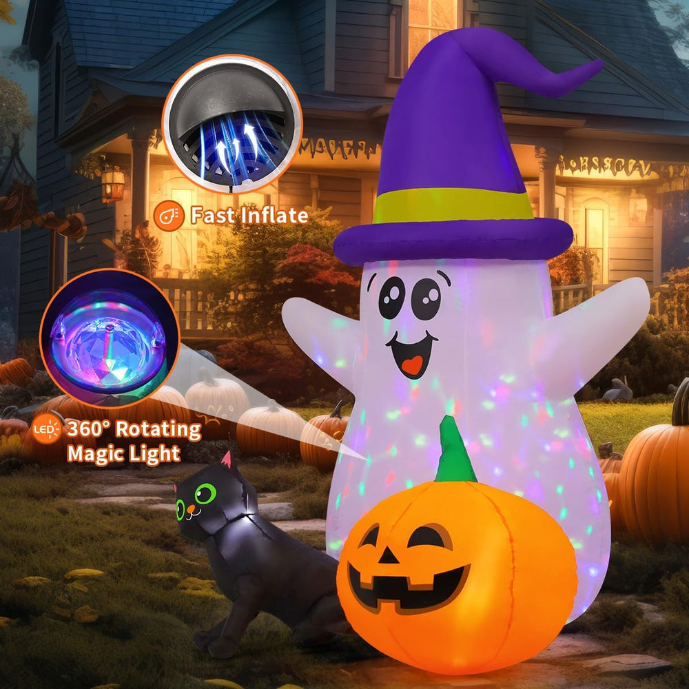 GOOSH 5 FT Halloween Inflatables Ghost Outdoor Decorations Blow Up Yard Cute ...