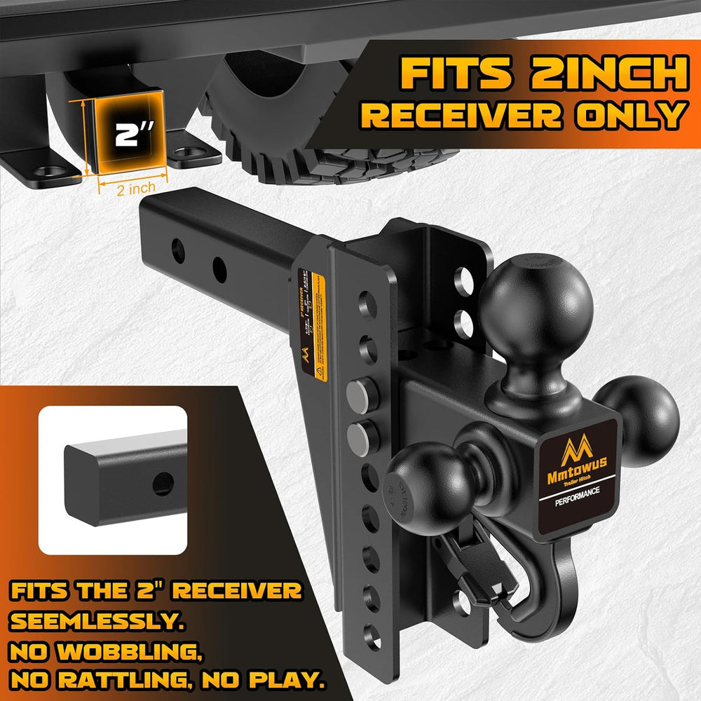 Adjustable Trailer Hitch - Drop Hitch Fit 2" Receiver -8" Drop/Rise