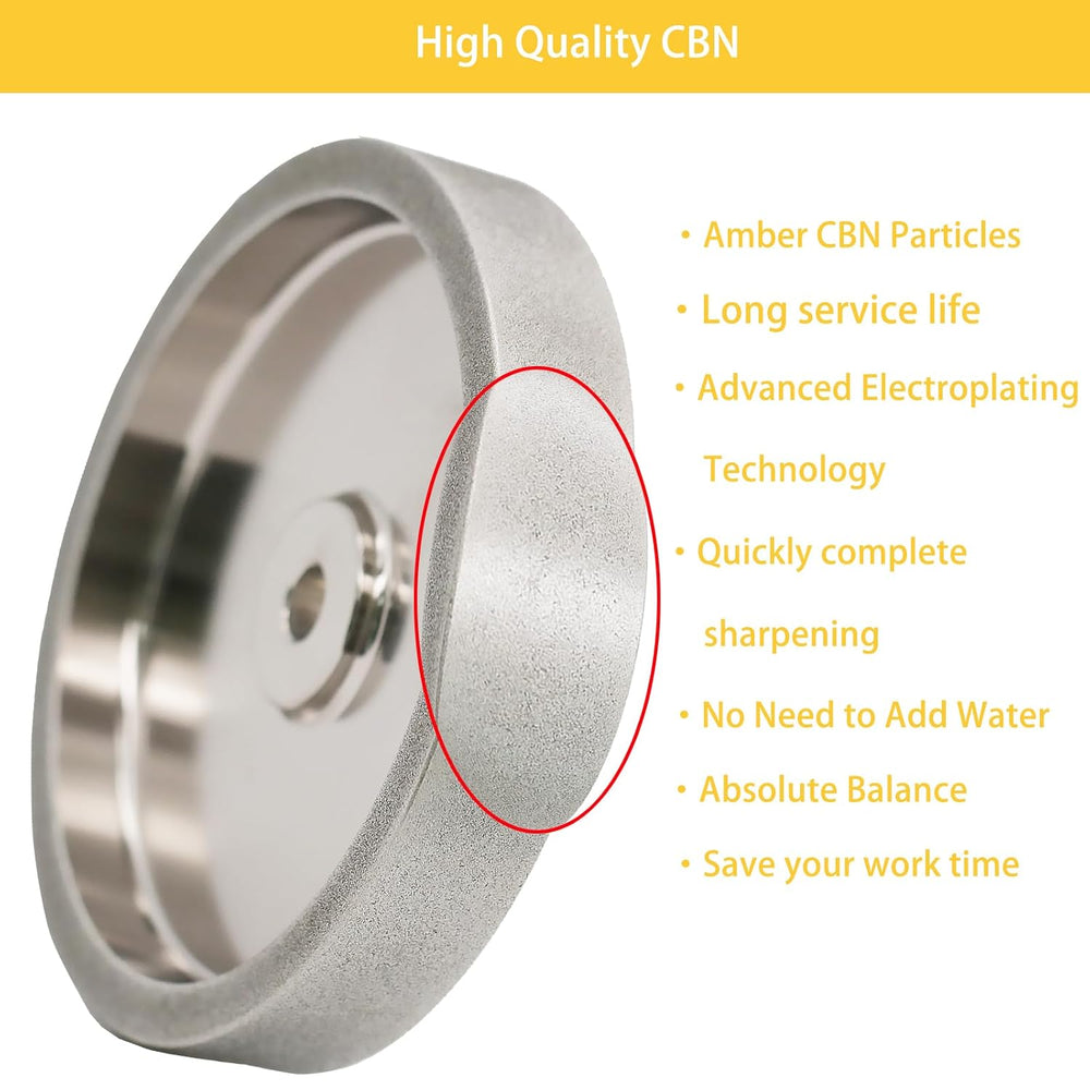 CBN Grinding Wheel 6 Inch 180 Grit, 1" Wide, 1/2" Arbor, for HSS To...